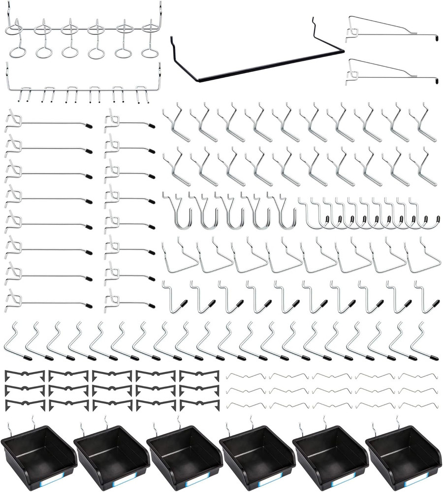 Pegboard Hooks, with Bins, Peg Locks, for Organizing Various Tools, 188 PCS, 80