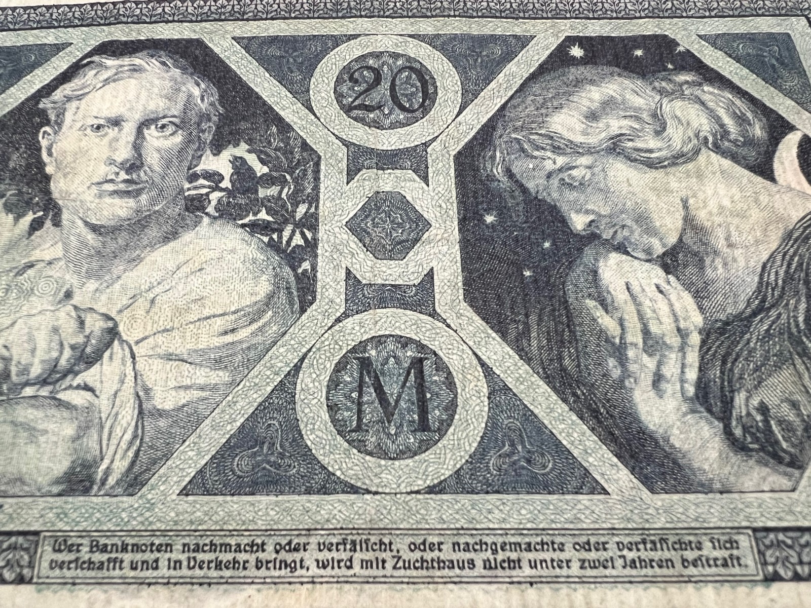 2x 1915 Germany 20 Mark Banknote Great War WW1 WWI Antique Artifact Art Relic
