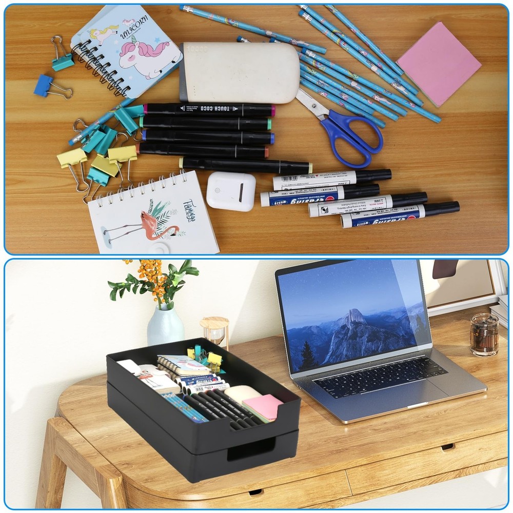 Letter-Size Tray, 2PCS Plastic Stackable A4 Paper Tray, Desk Drawer Organizer...