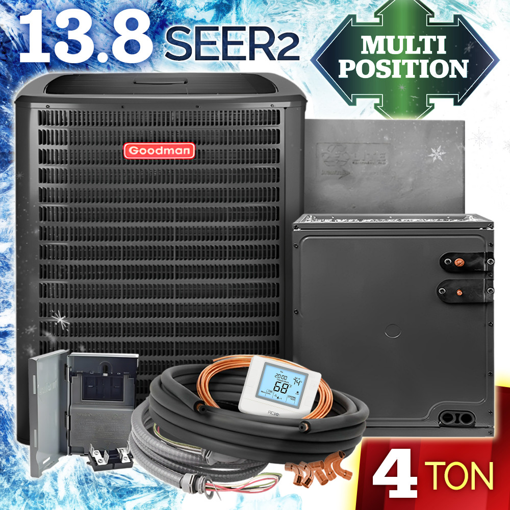 Goodman 4 Ton R32 Central Air Conditioner Unit & Evaporator Coil AC Split System