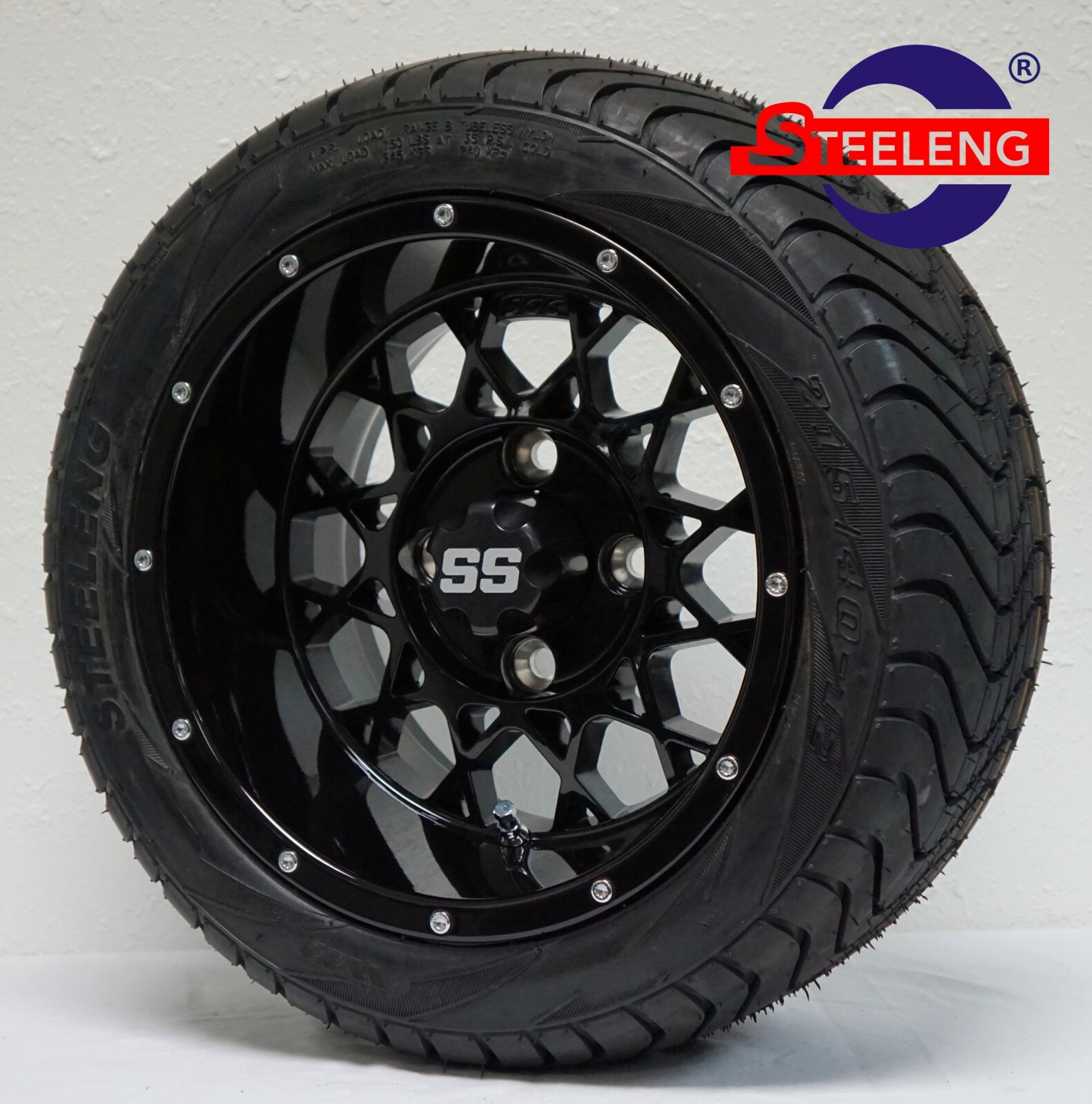 GOLF CART 12" BLACK 'VENOM' WHEELS / RIMS and 215/40-12 LOW PROFILE TIRES (4)