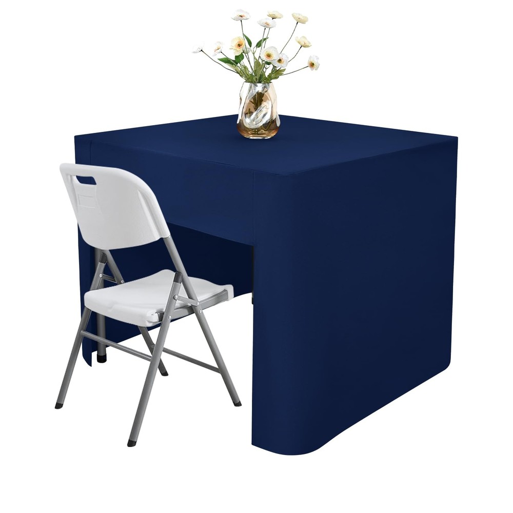 34x34" Navy Blue Square Open Back Fitted Tablecloth Washable Polyester