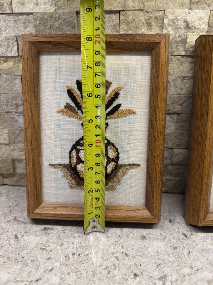 Vtg 70s Framed Handmade Crewel Needlepoint Embroidered Boho Rustic Flower