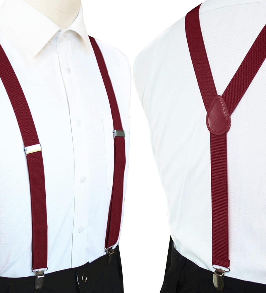 Men's Solid Color Adjustable Suspenders with 3 Durable Clips