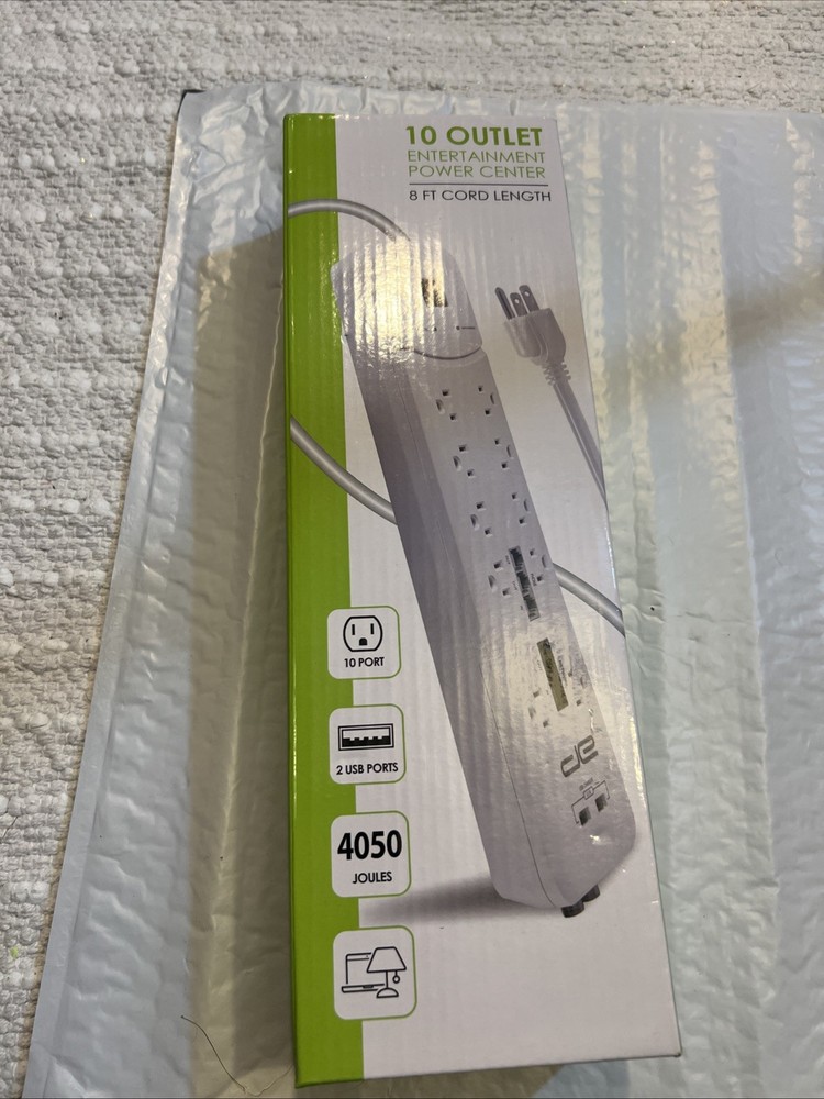 10 Outlet Surge Protector, 8 FT, White