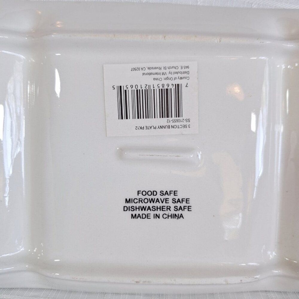 3 Compartment Ceramic Bunny Serving Dish Candy Appetizer 14.5" x 6"