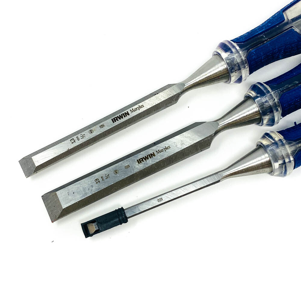 3 Pcs Irwin Marples 02N High Impact Chisel Set w/ Strike Cap, Hand Tools
