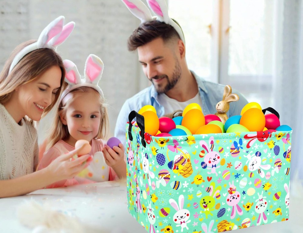 MYFLOCY Large Rectangular Easter Baskets Empty Waterproof Boy Toy Box Foldabl...