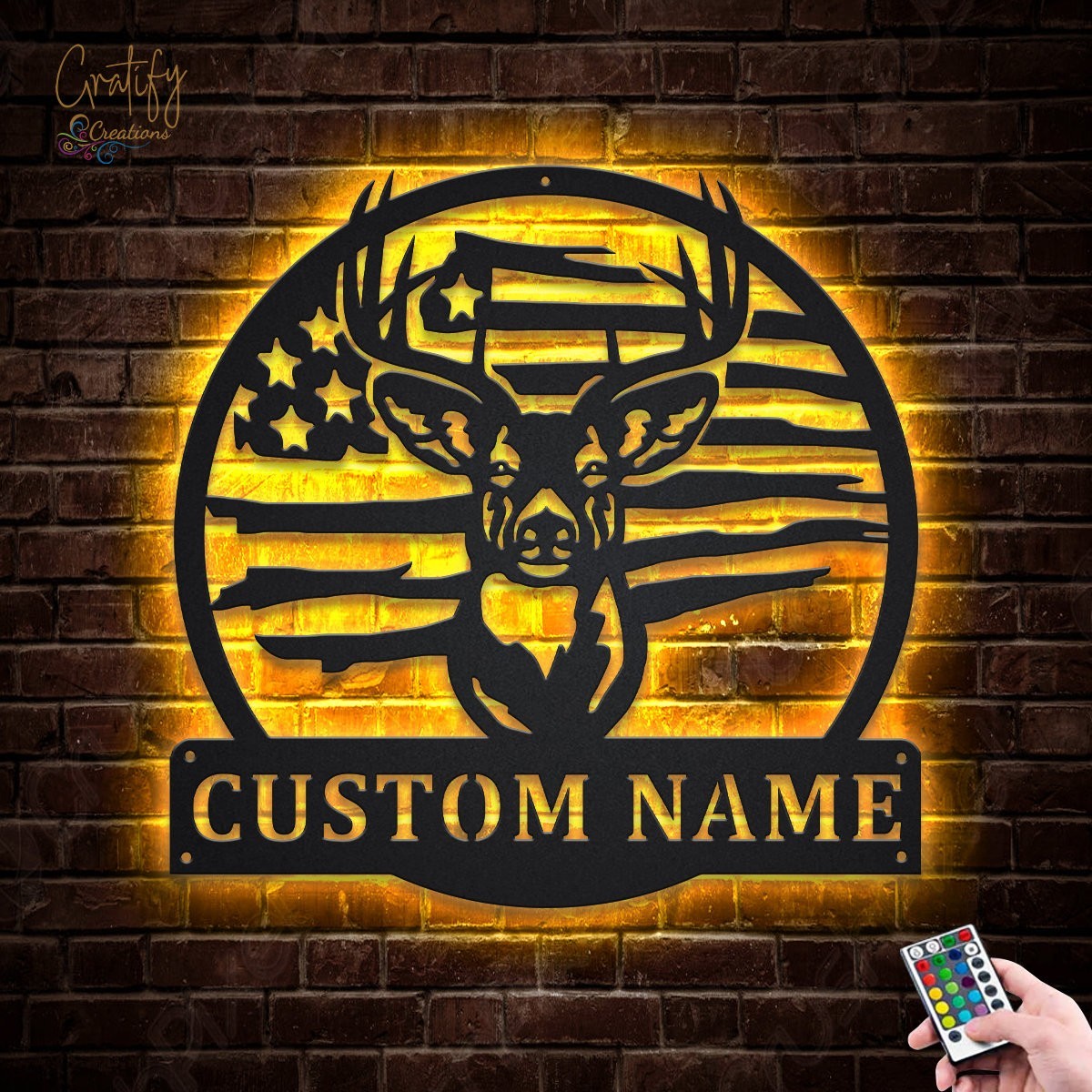 Personalized Deer Hunter Metal Sign LED Light Wall Decor