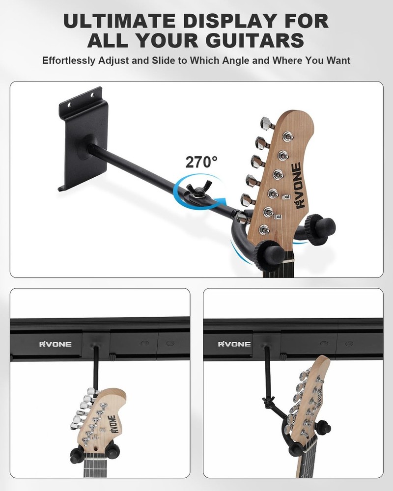 RVONE Guitar Wall Mount Hagers for Multiple Guitars, Adjustable Rubber Cradle...