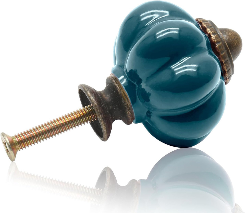 12pcs Teal Vintage Ceramic Cabinet Knobs and Drawer Pulls with Mounting Screws