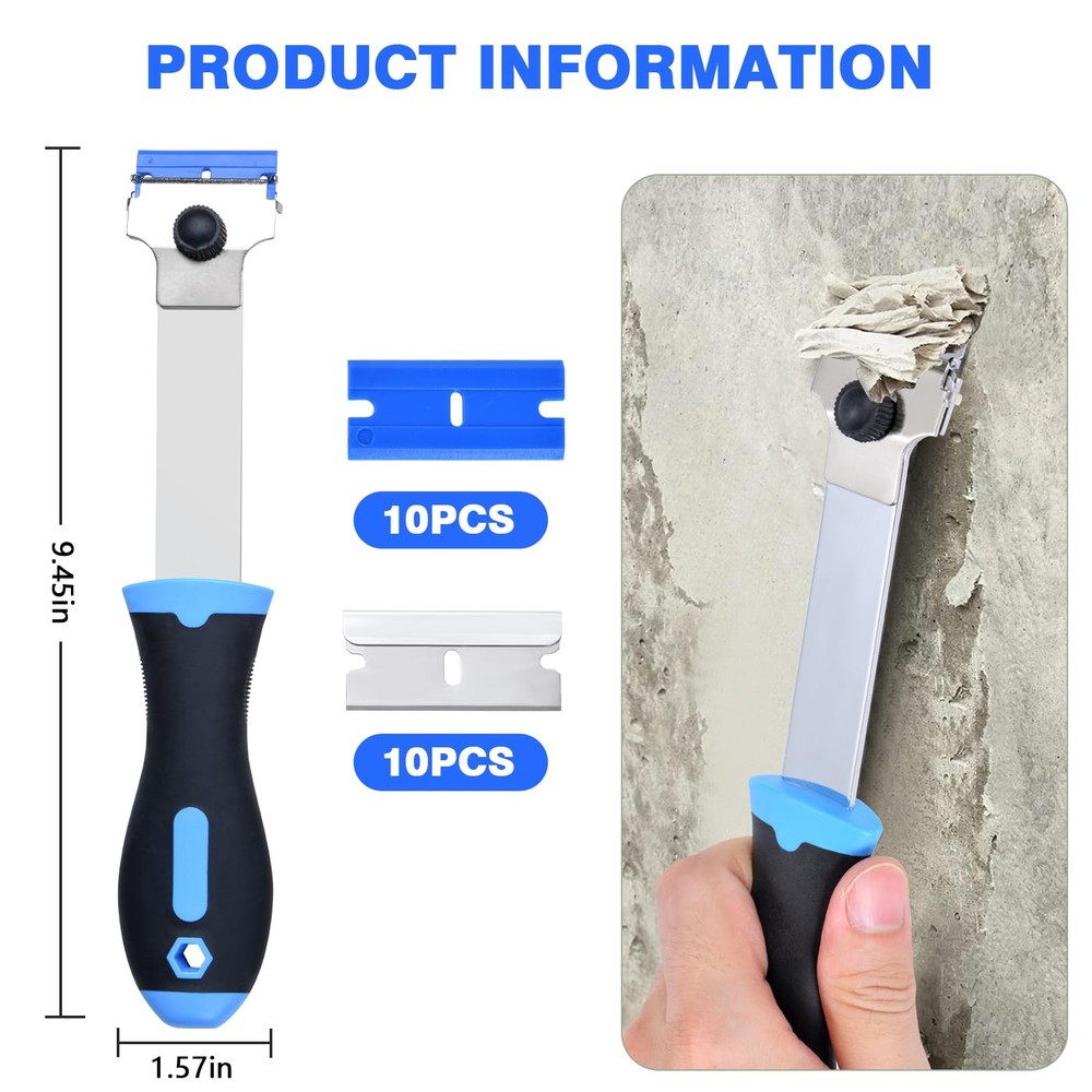 Razor Blade Scraper Tool with 20 Extra Replacement Blades (Metal & Plastic), ...
