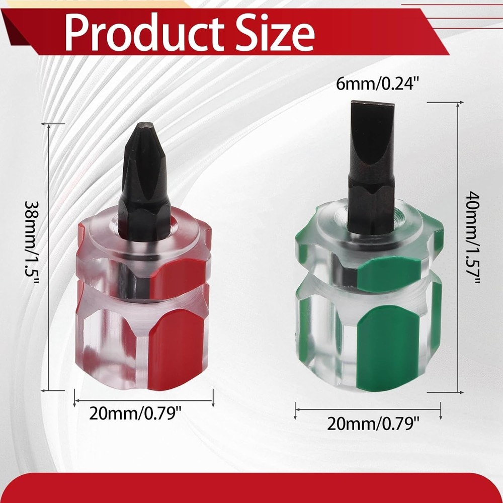 2-Piece Mini Stubby Screwdriver Set, Ultra Short Flat Head Screwdriver