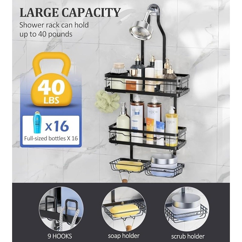 Rustproof Shower Caddy Adjustable Hanging Organizer Fast Draining W/ Hooks New
