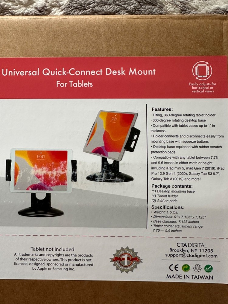CTA Digital Universal Quick-Connect Desk Mount For Tablets PAD-QCDM NEW