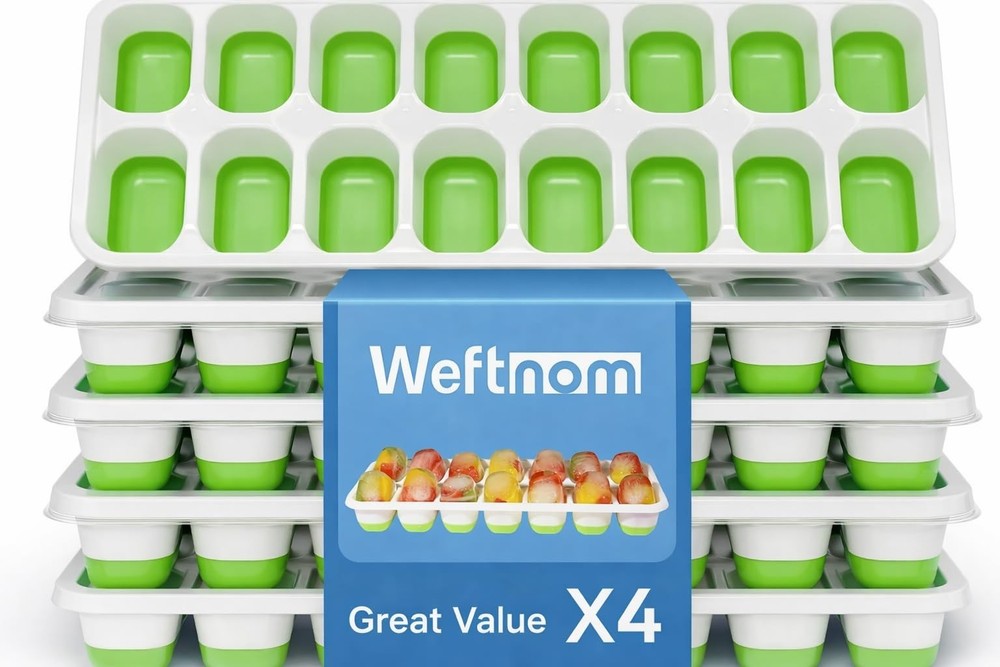 Ice Cube Trays for Freezer with Lids, 4 Pack 56-Cube Stackable Ice Trays, Easy-