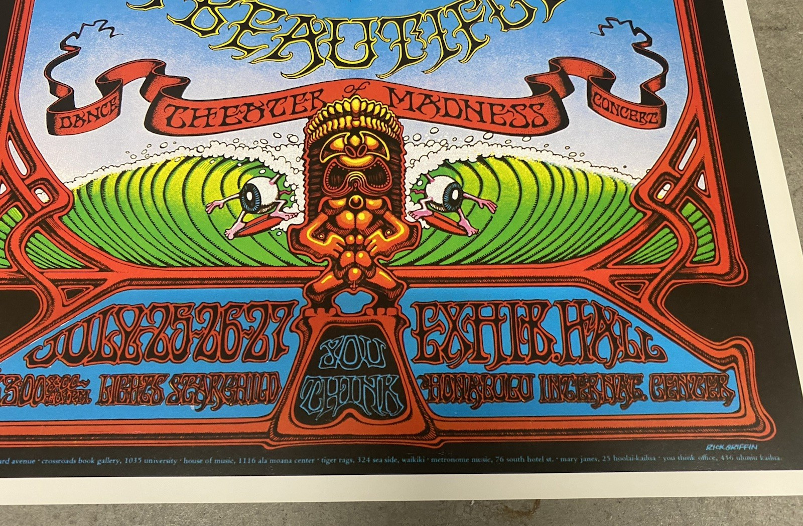 Vintage Grateful Dead Honolulu Hawaii Beautiful Day Concert Poster 2nd Printing