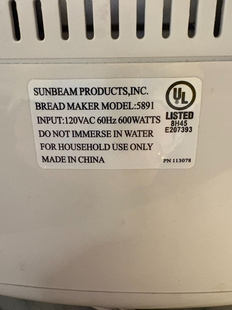 Sunbeam Model 5891 Bread maker Pan replacement w/ Paddle attachment