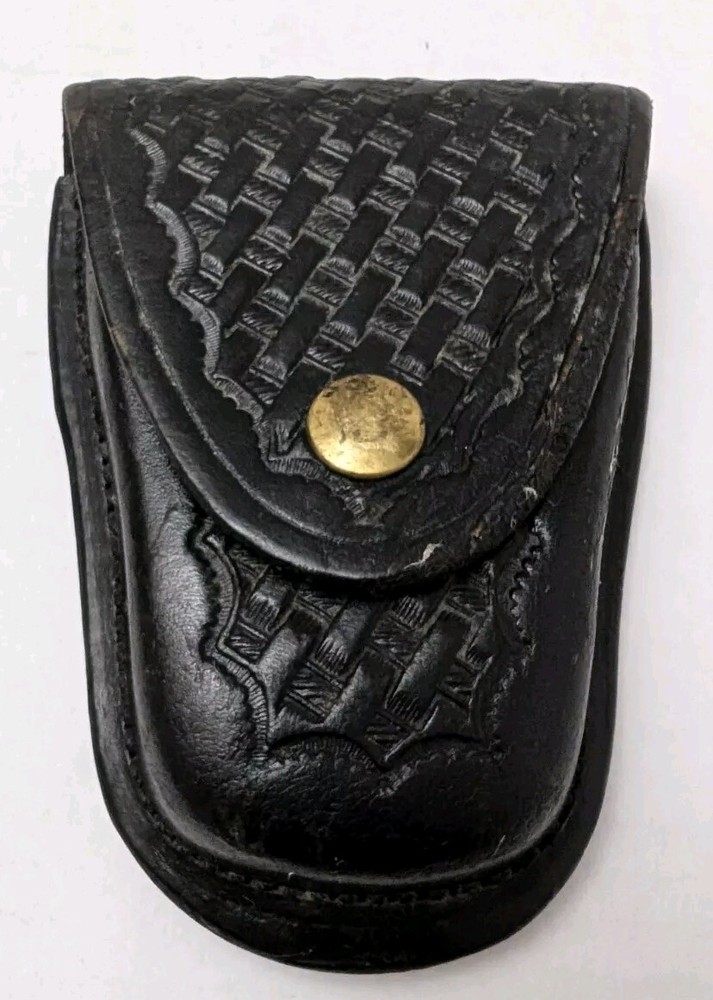 HANDCUFF CASE Brown Leather Basket Weave Design