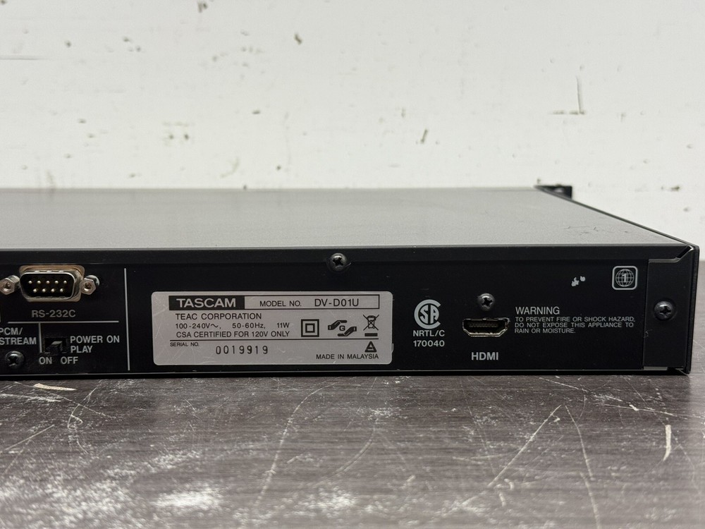 TASCAM DV-D01U Rackmountable Single Disc DVD Player - A168