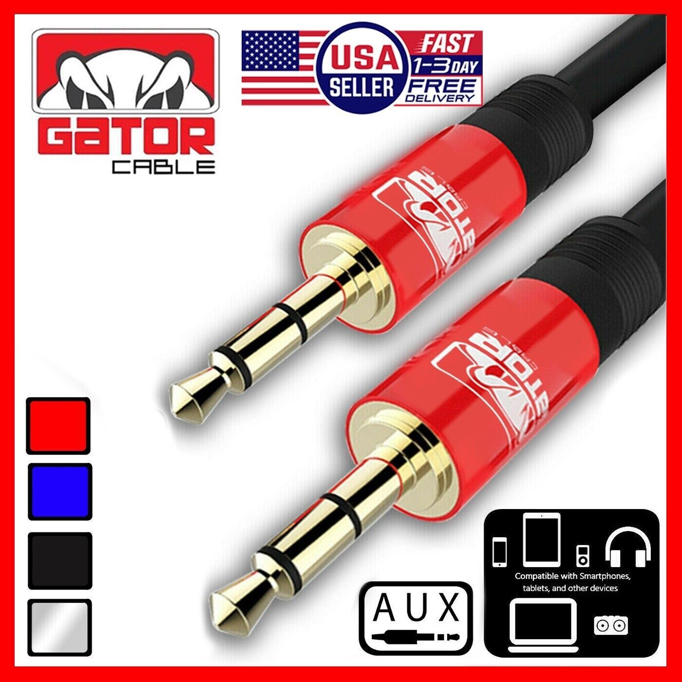 3.5mm AUX Audio Cable Male to Male Stereo Cord for Car Phone Headphones Speaker