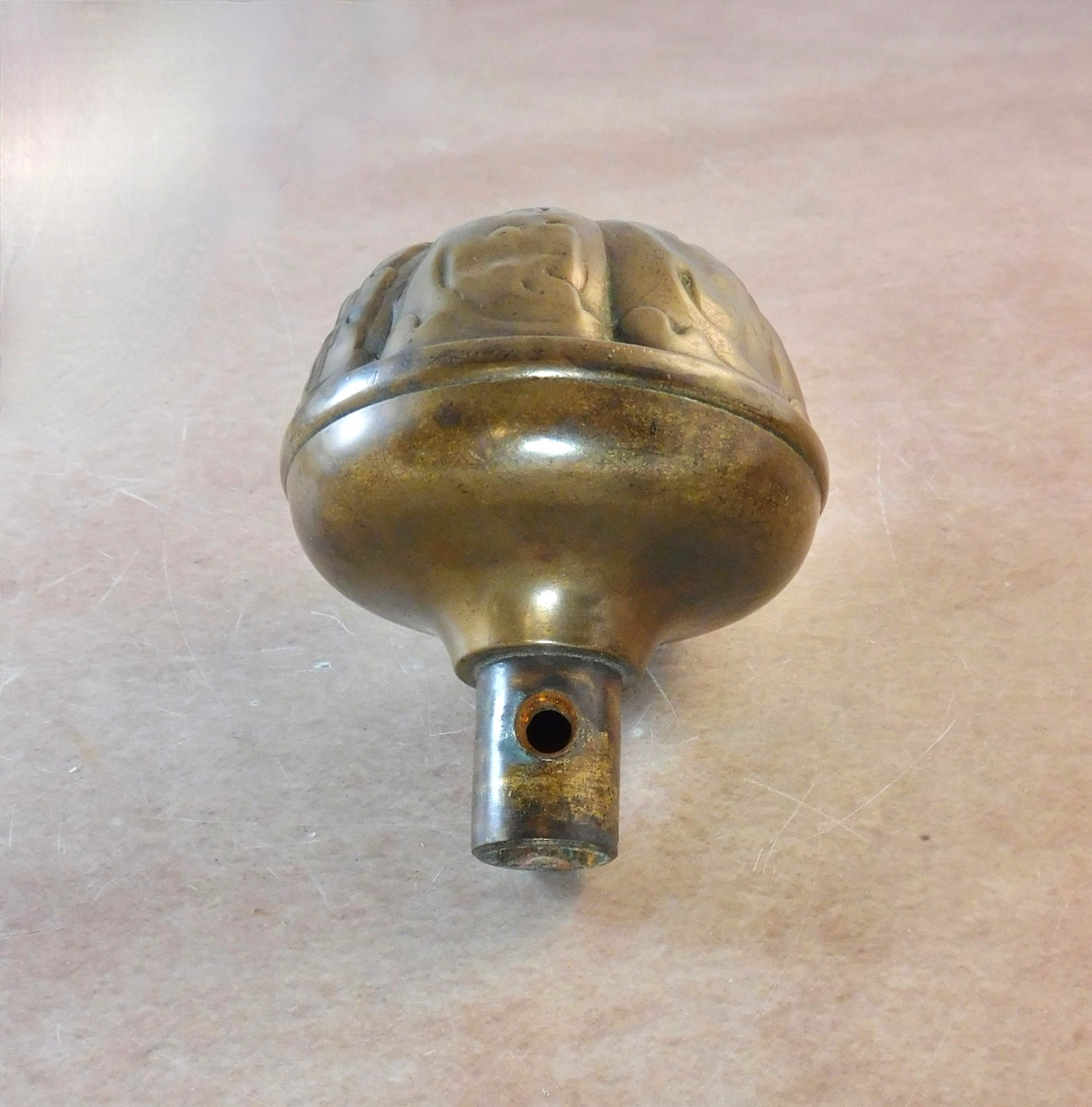 Antique Norwalk Heraldic 1900 brass bronze entrance door knob and plate E-14900