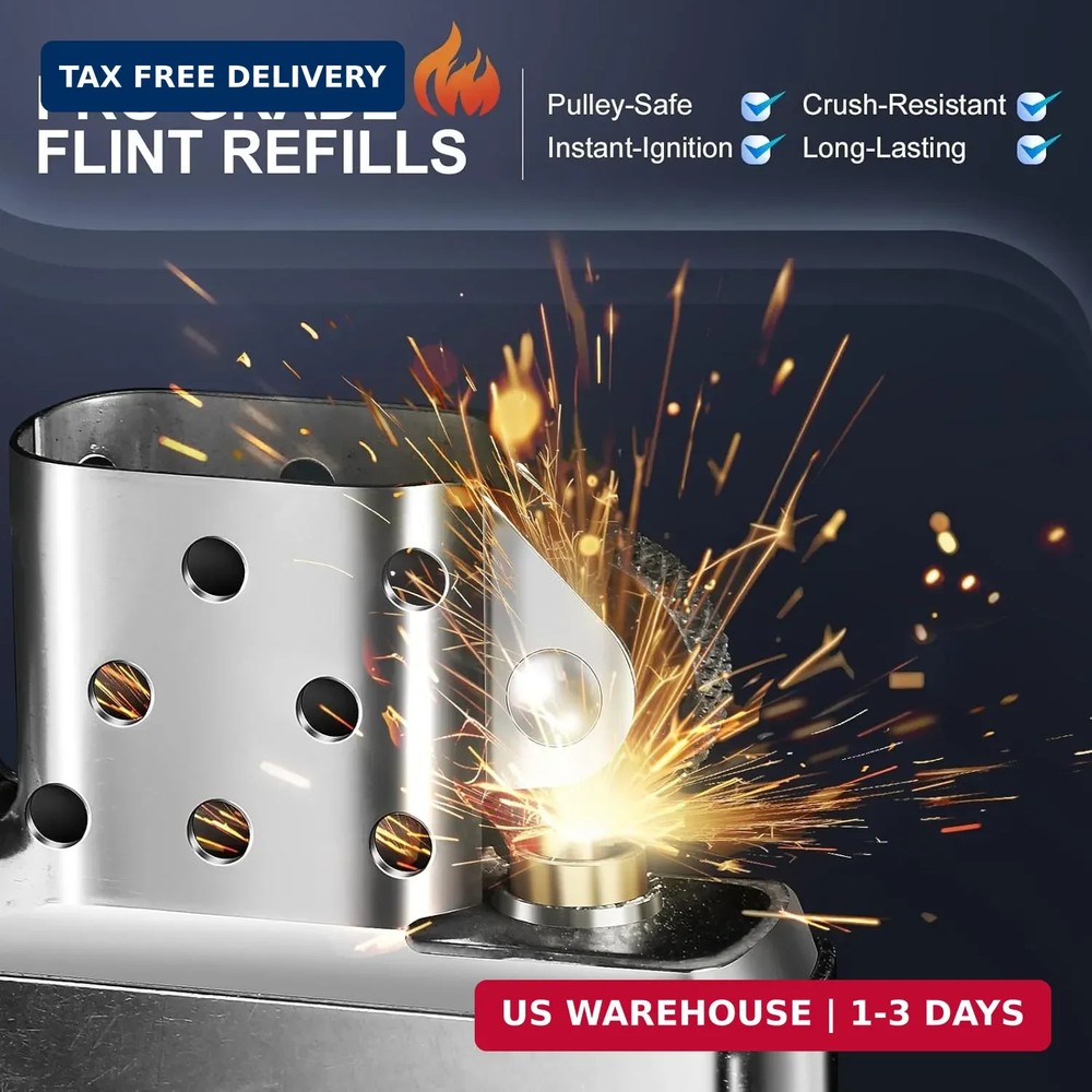 Lighter Flints 100 Pcs, Premium Flint Replacement Refills, Multi-Brand Compatibl