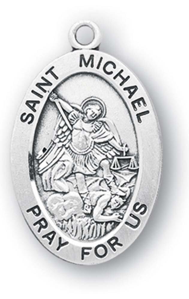 Mens Large Sterling Silver Saint St Michael Medal Pendant Necklace 24' Chain