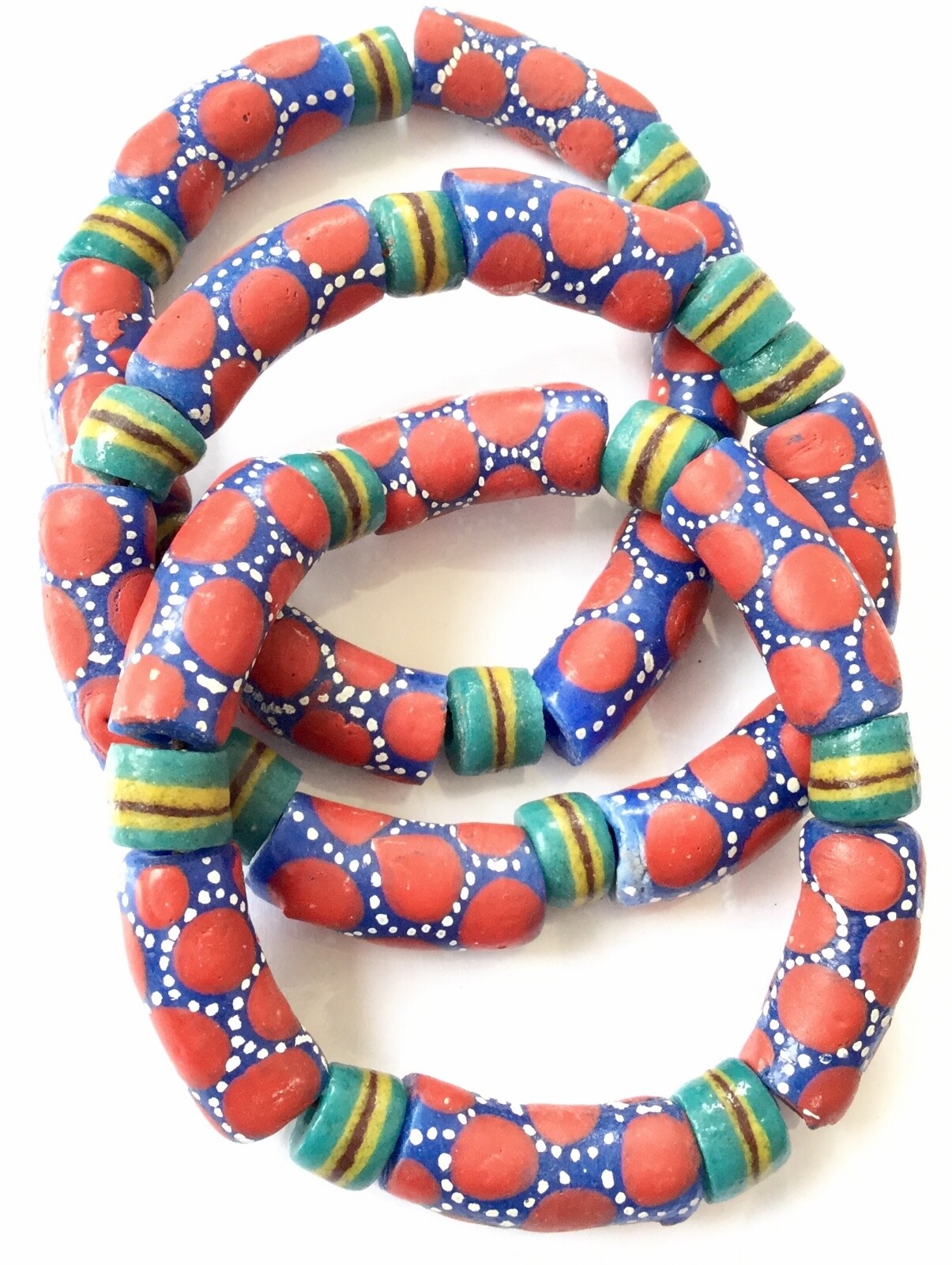 Made in Ghana Fancy Red & Blue Colored unisex bracelet-African Trade Beads-Ghana