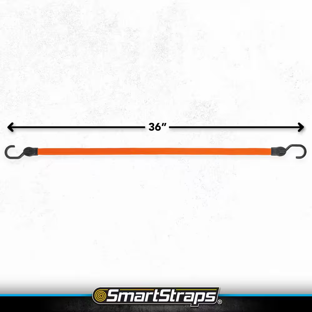 36 In. Orange Flat Strap Bungee Cord with Hooks - 2 Pack