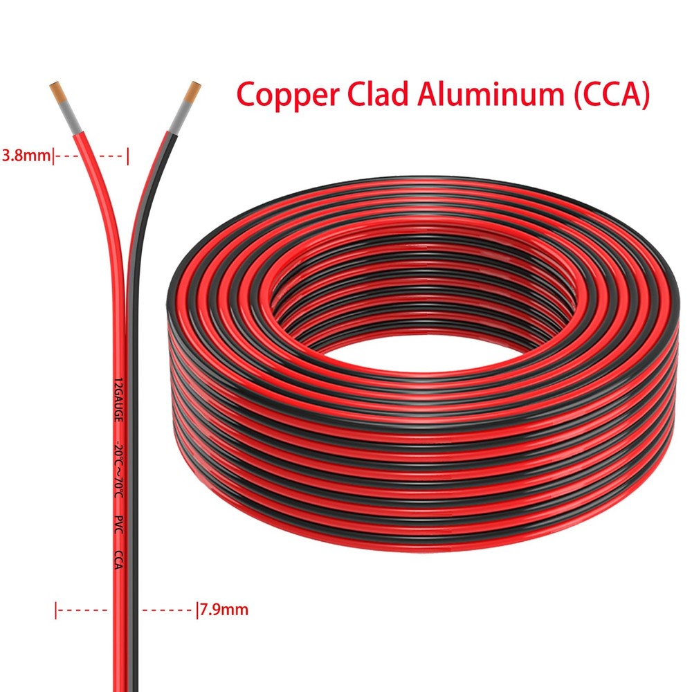 12 Gauge 2 Conductors 30FT Electrical Wire, Red Black Cable, 30FT, Red,