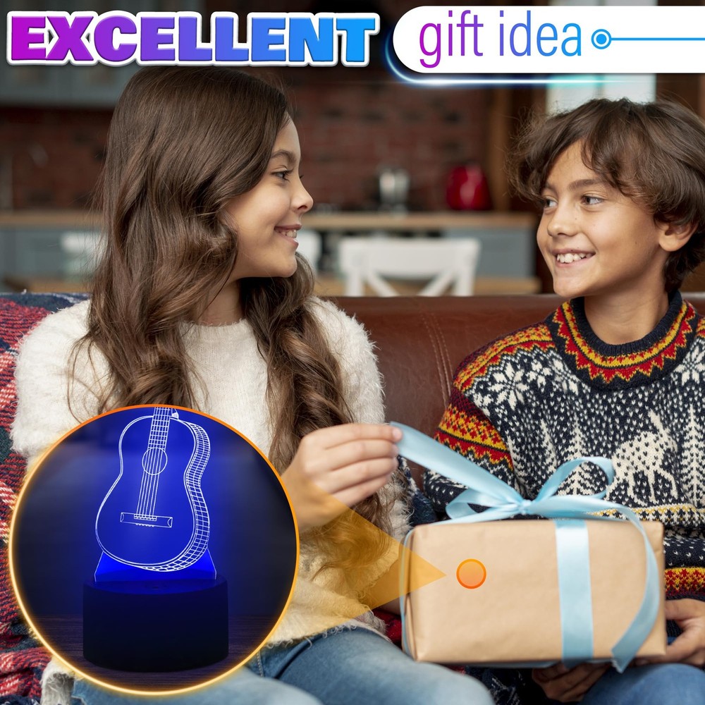 3D Illusion Night Light Lamp - Guitar Decor Small, Multicolor