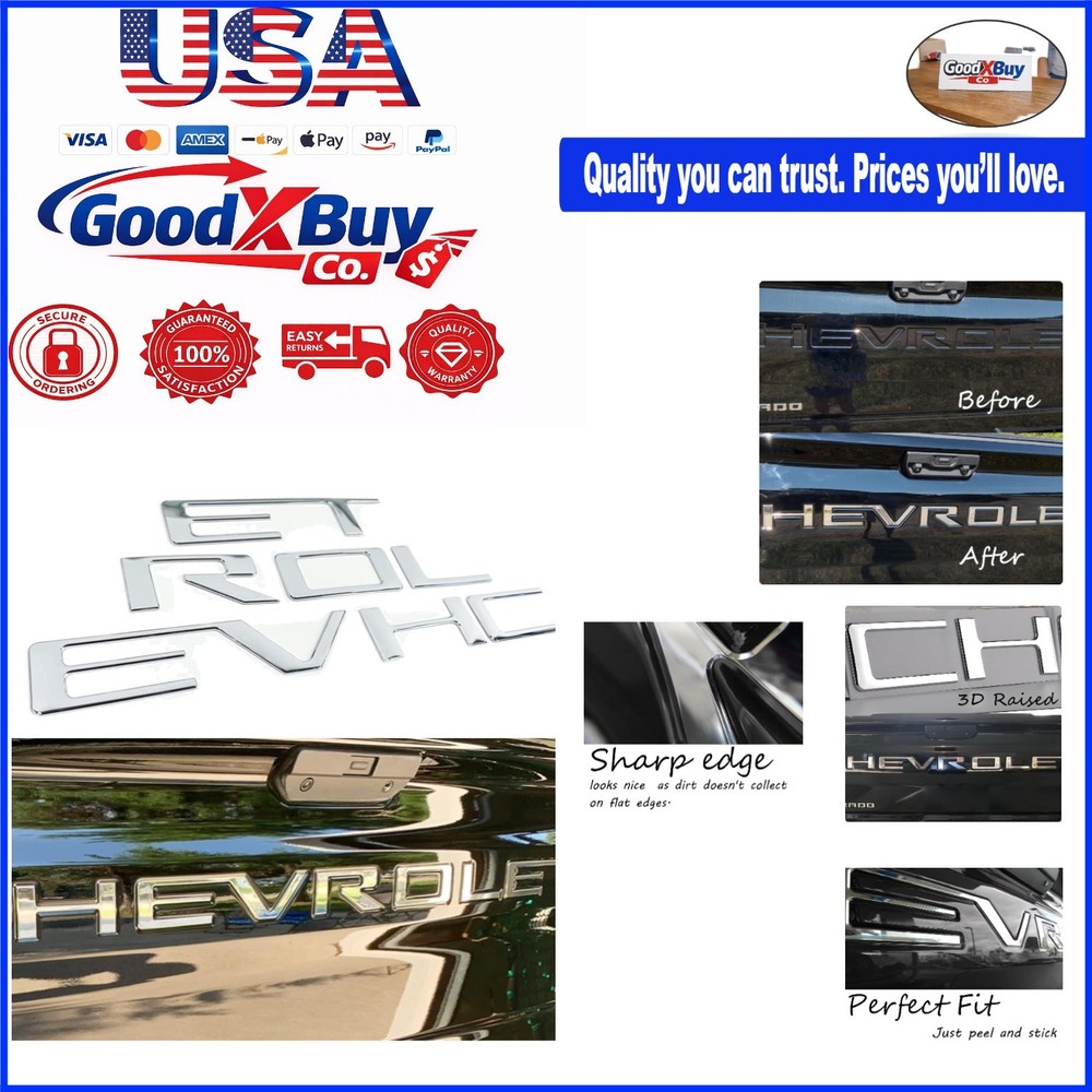 Tailgate Emblems Compatible with 2019-2024 Trucks Chrome Silver ABS Plastic B...