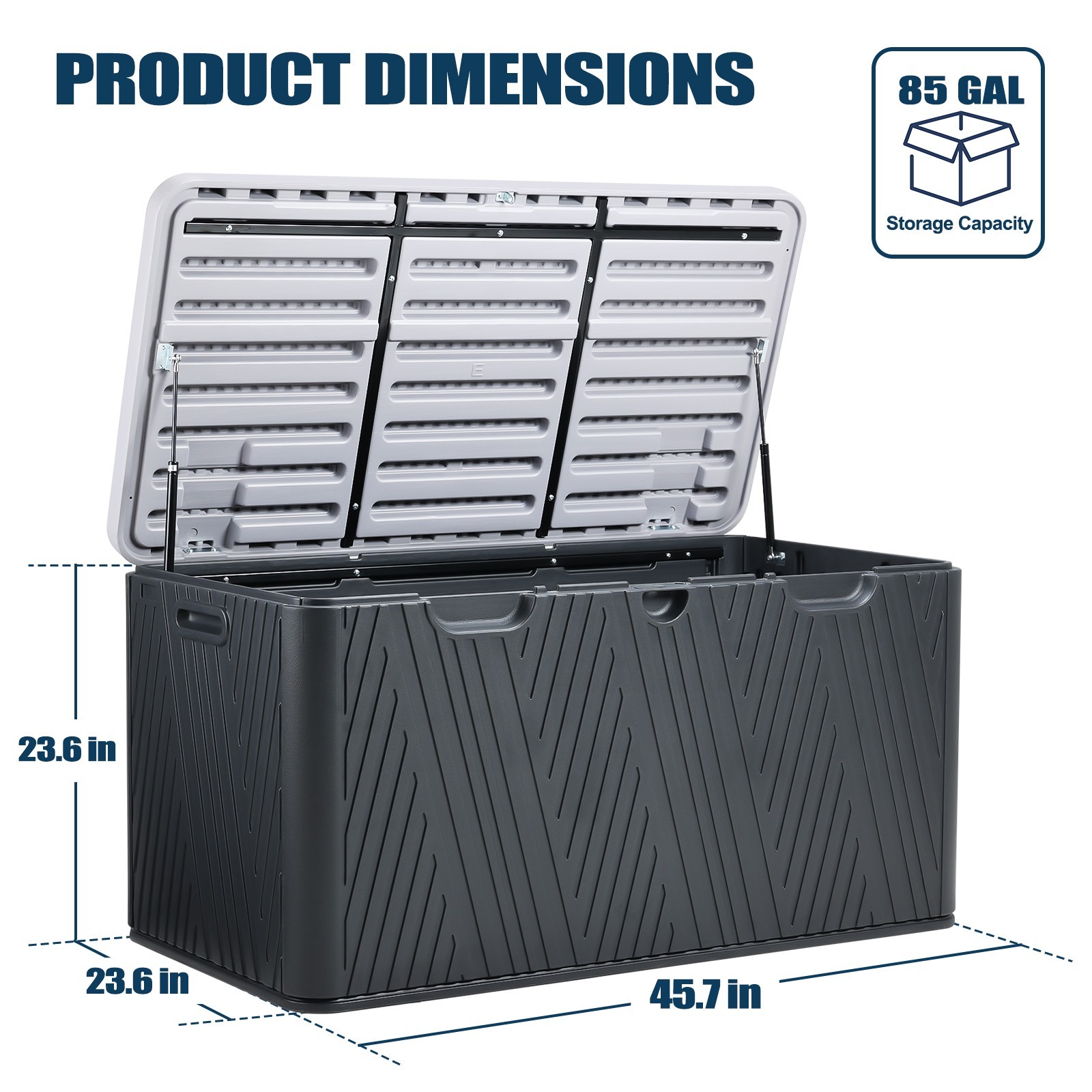 85 Gallon Outdoor Deck Box Storage Patio Chest Organizer w/Air Rods Lockable Lid