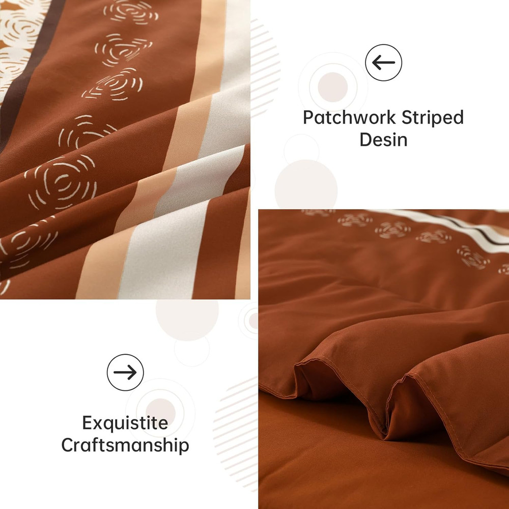 Orange Boho King Comforter Set 8Pc Bed in a Bag Patchwork Bedding Set