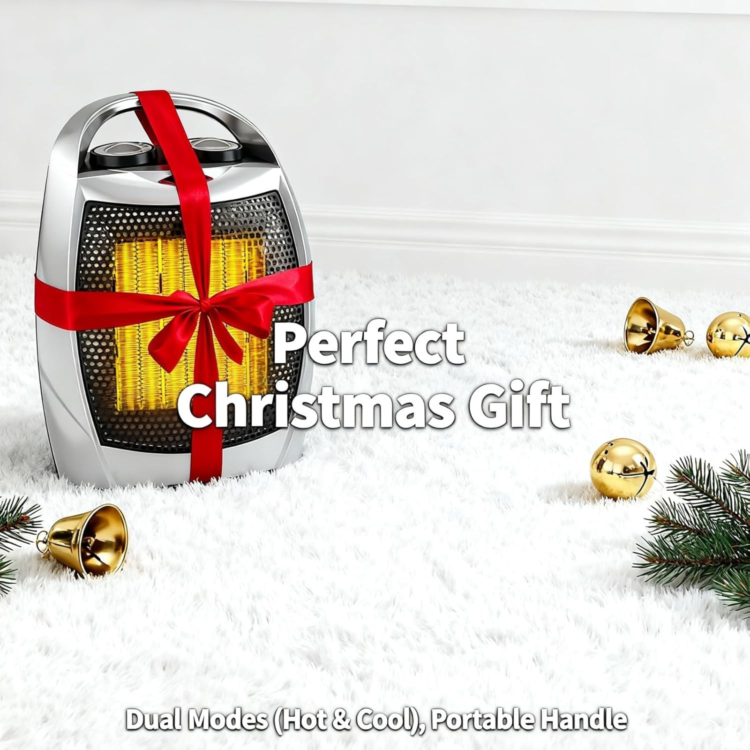 Portable Electric Space Heater with Thermostat, 1500W/750W Safe and Quiet Cerami