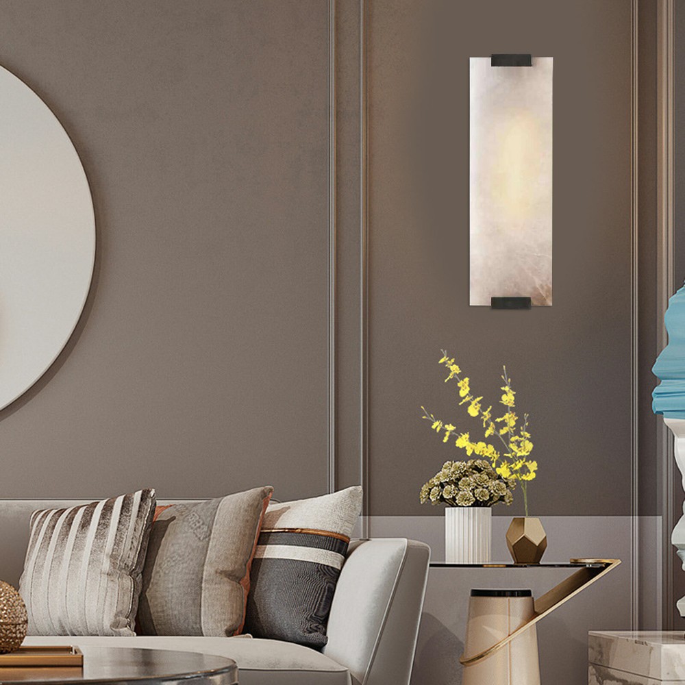 Hand-Carved Wall Lamp Rectangular Alabaster Wall Sconce Light Lighting Fixture