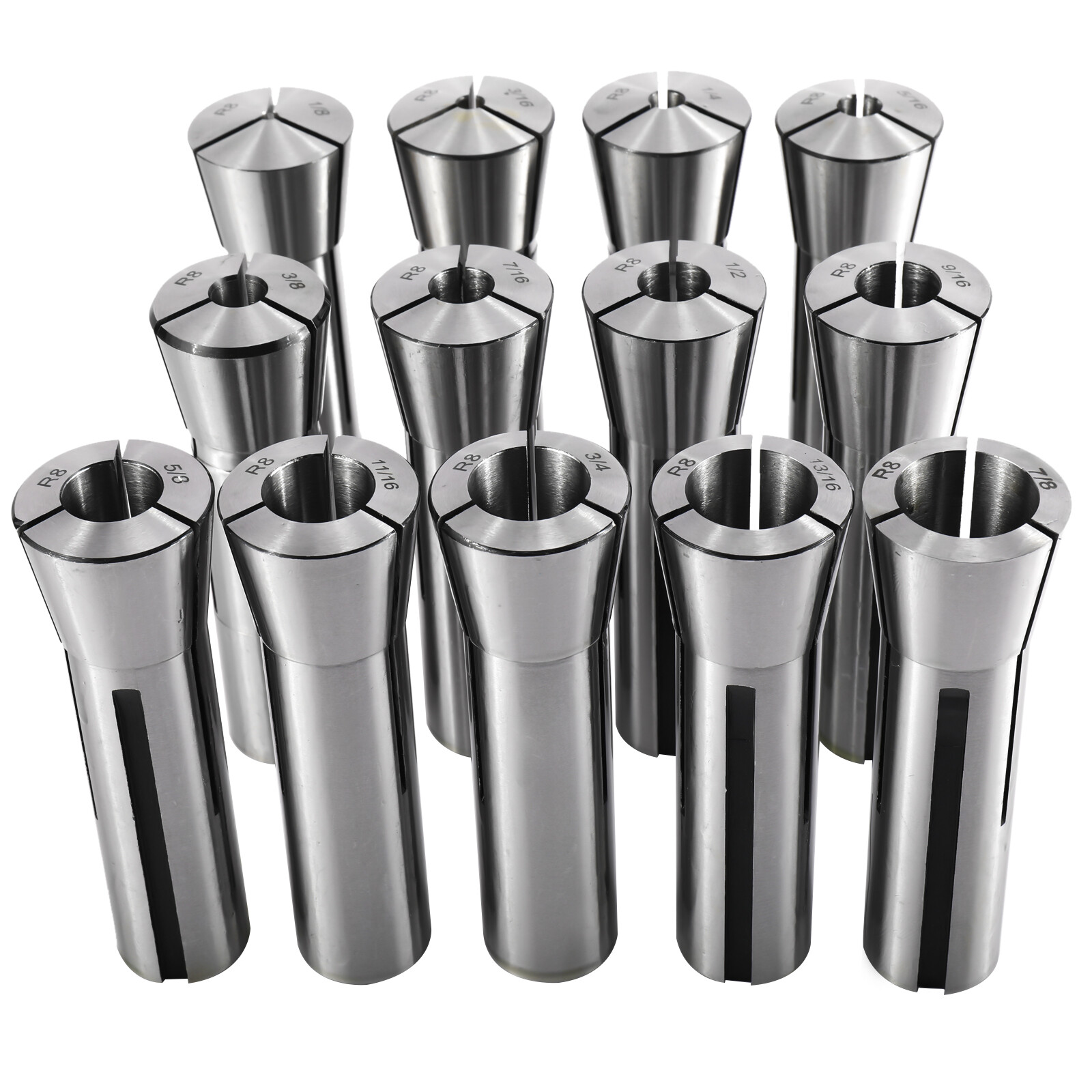 13Pcs Precision R8 Collet Set Mill Collets Set Taper Spindle for 1/8''-7/8''