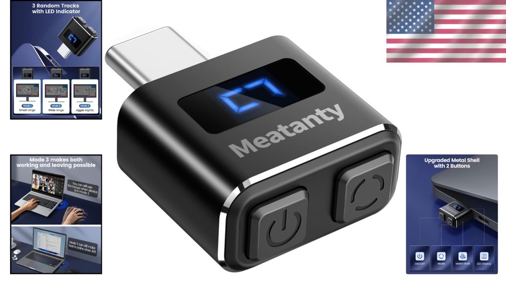 Durable Metal USB-C Mouse Mover: 3 Modes with LED for Seamless Computer Activity