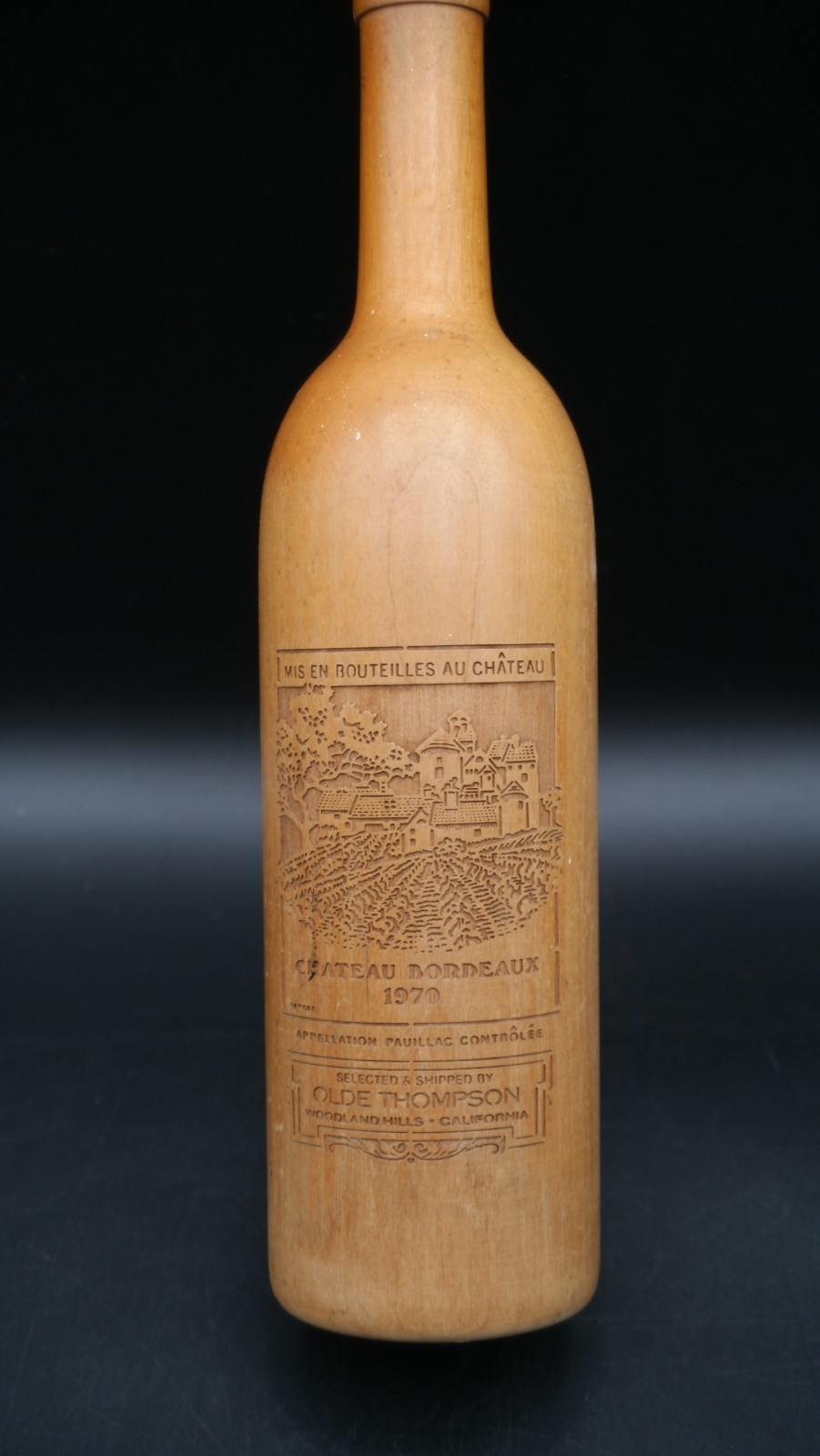 Vintage Olde Thompson 1970 Chateau Bordeaux Wine Bottle Pepper Mill Wood Grinder