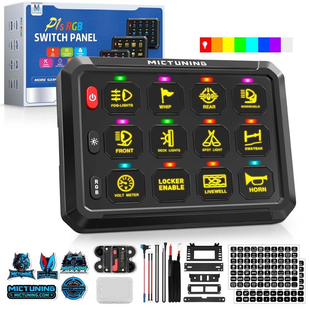 MICTUNING P1S RGB 12 Gang Switch Panel - Multifunction Auxiliary Circuit Control
