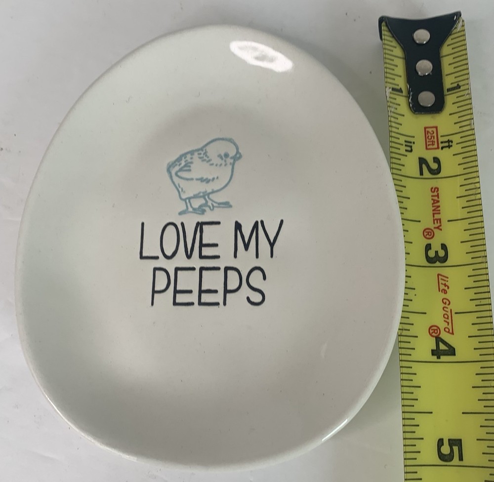 Love My Peeps Chick Dish Ceramic Egg Shaped Easter 5"