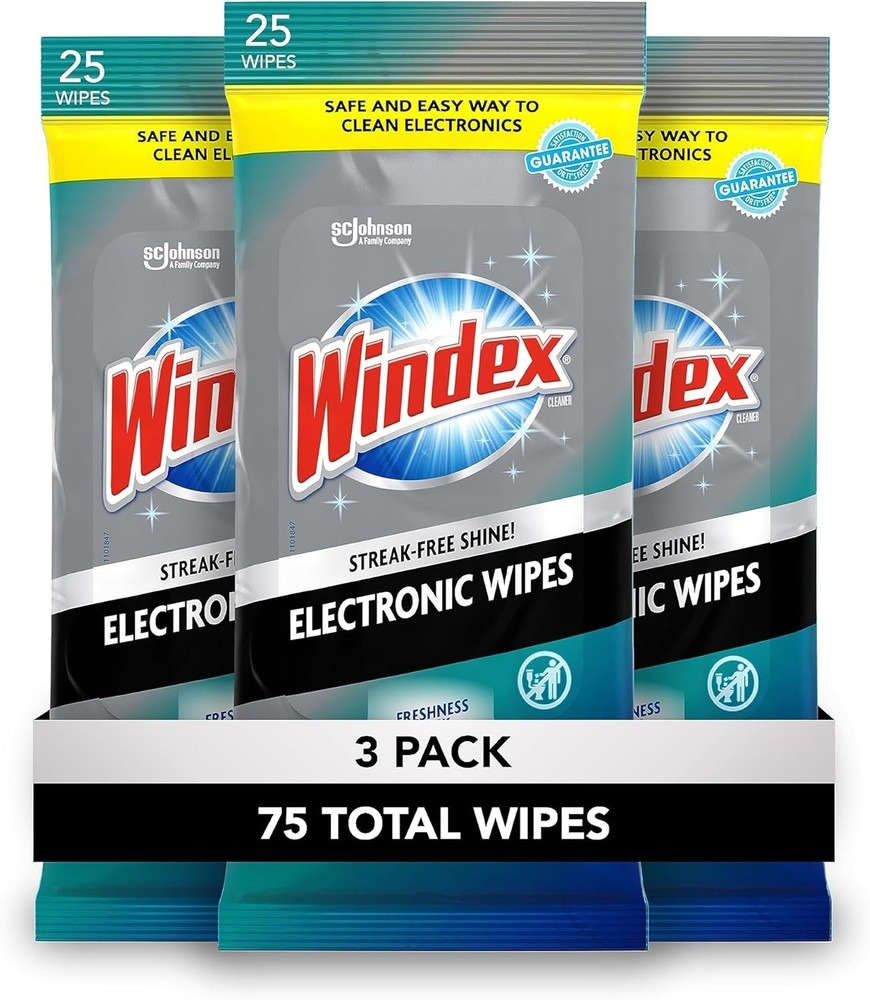 Windex Anti-Static Electronic Cleaning Wipes, 25 Count Each - 3 Pack Value Set
