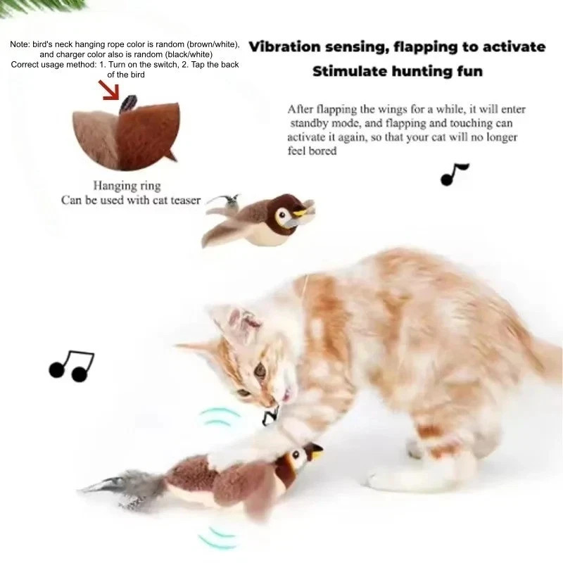 USB Interactive Flying Bird Cat Toy Realistic Sparrow Simulation Electronic US