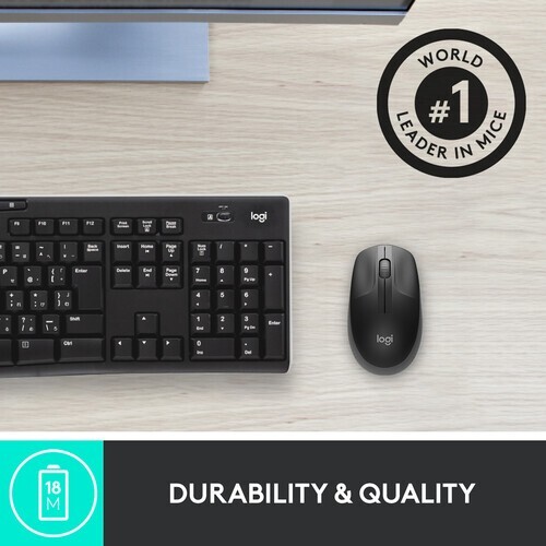 Logitech M190 Full Size Ambidextrous Wireless Mouse + USB Receiver Charcoal