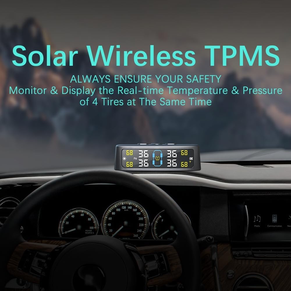 Wireless Solar TPMS LCD Car Tire Pressure Monitoring System + 4 External Sensors