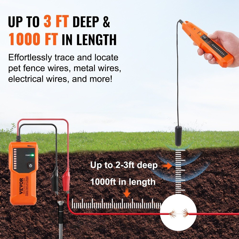 Underground Wire Tracker 3ft Depth 1000ft Detection for Sprinkler Valve