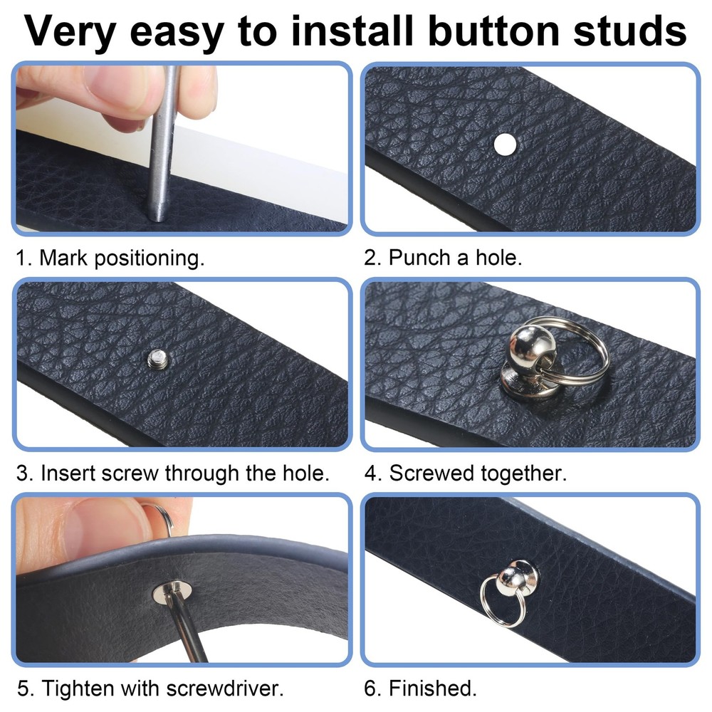90 Sets Round Head Button Stud for Leather Assorted Sizes Button Stud with Pu...