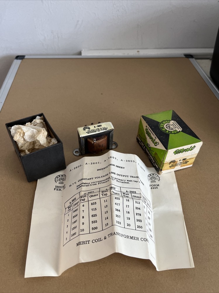 Merit Transformer A-2801 Vintage Adjustable Original Box Instruction Sheet NOS