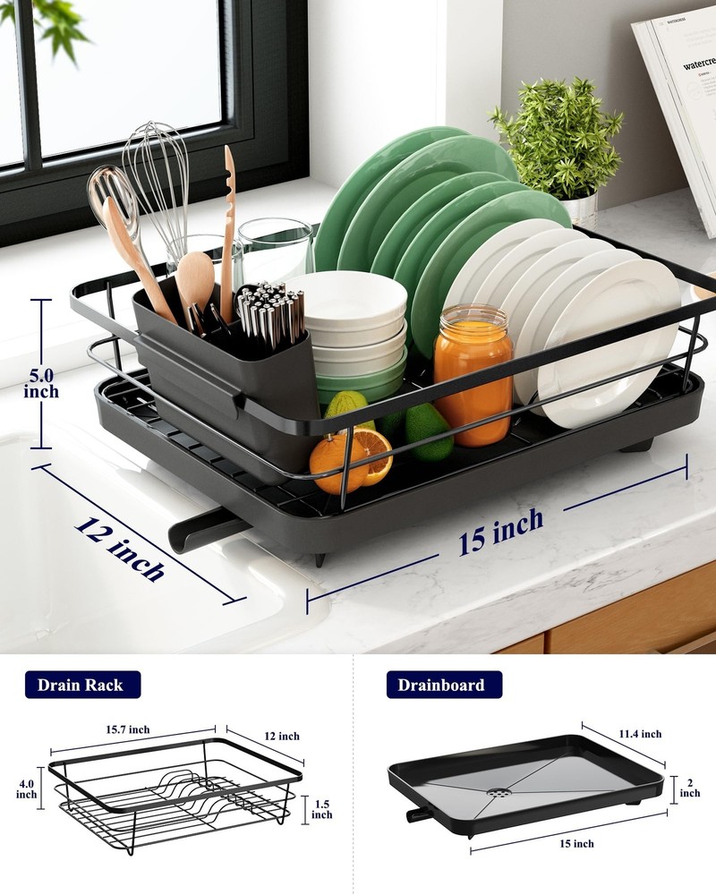 Kitsure Dish Drying Rack- Space-Saving Dish Rack, Dish Racks for Kitchen Coun...
